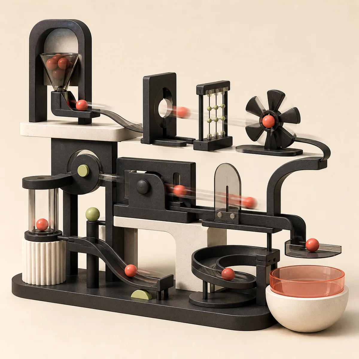 A chain-reaction machine representing dependable automated workflows