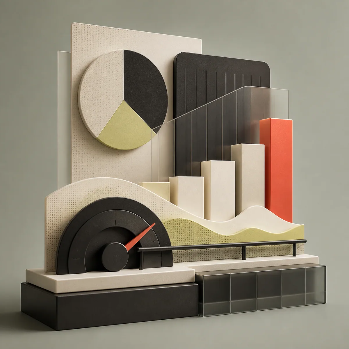 A tactile composition of charts and performance indicators